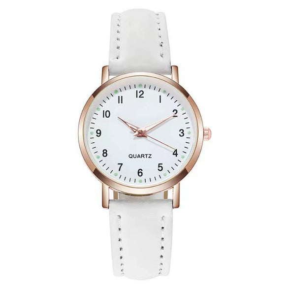 Women's Casual Quartz Watch Alloy Case Imitation Leather Strap Round Dial Frosted Finish