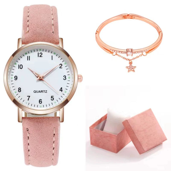 Women's Casual Quartz Watch Alloy Case Imitation Leather Strap Round Dial Frosted Finish