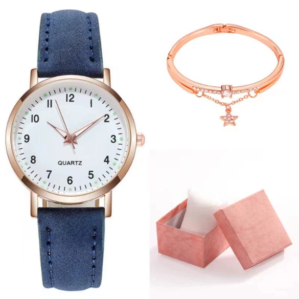 Women's Casual Quartz Watch Alloy Case Imitation Leather Strap Round Dial Frosted Finish