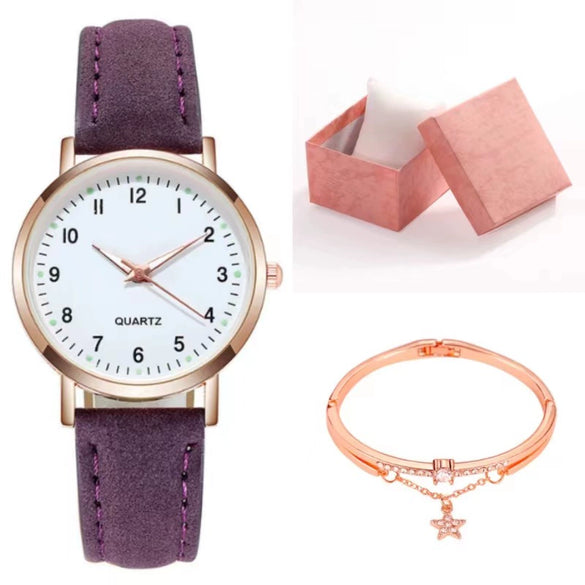 Women's Casual Quartz Watch Alloy Case Imitation Leather Strap Round Dial Frosted Finish