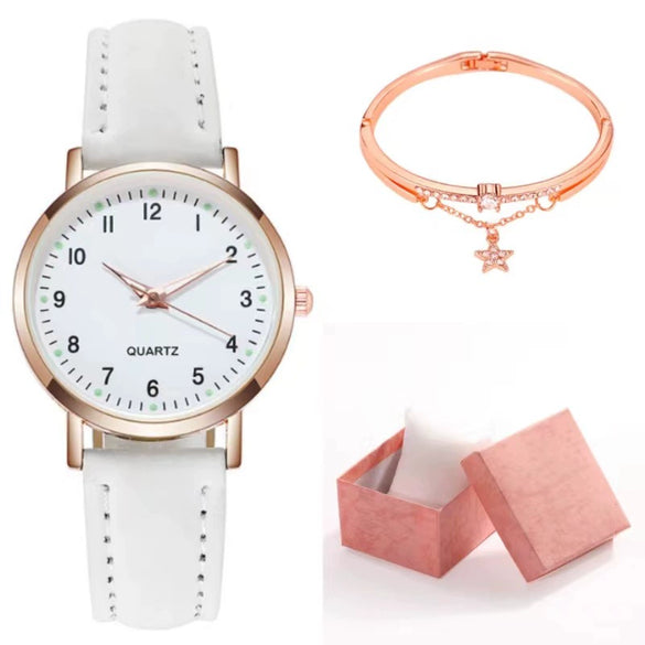 Women's Casual Quartz Watch Alloy Case Imitation Leather Strap Round Dial Frosted Finish