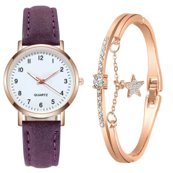 Women's Casual Quartz Watch Alloy Case Imitation Leather Strap Round Dial Frosted Finish