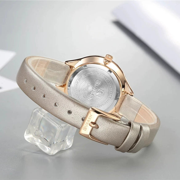 Women's Casual Quartz Watch Metal Case Imitation Leather Strap Round Dial Mineral Strengthened Glass Mirror
