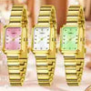 Women's Casual Quartz Watch With Alloy Case Bamboo Strap And Rectangle Dial
