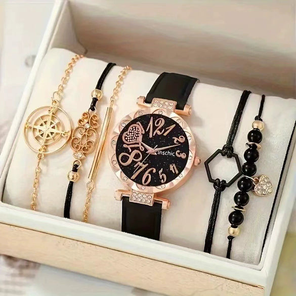 Women's Casual Quartz Watch With Metal Case Imitation Leather Strap And Round Dial