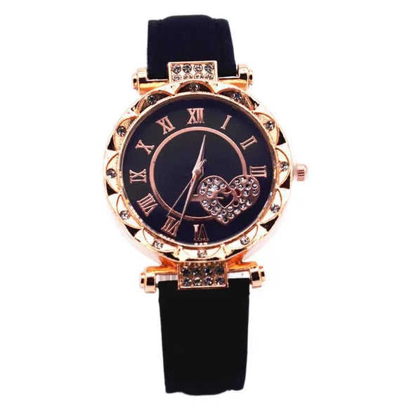 Women's Casual Quartz Watch With Metal Case Imitation Leather Strap And Round Dial
