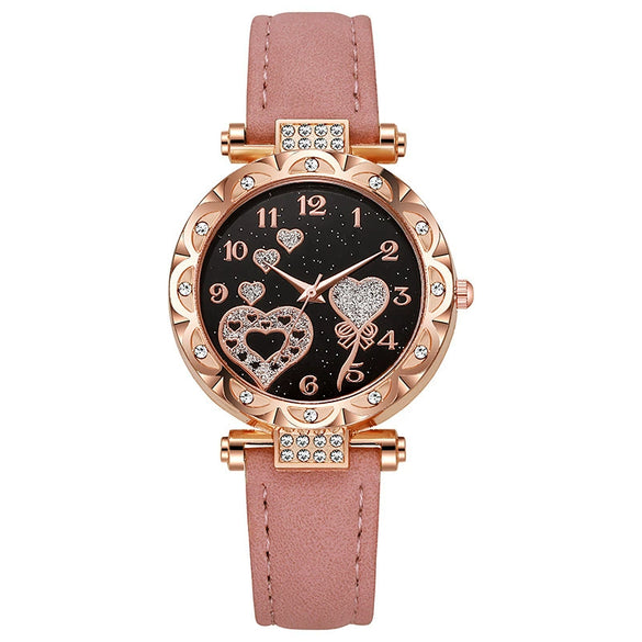 Women's Casual Quartz Watch With Plastic Case Imitation Leather Strap And Stainless Steel Pin Buckle Round Dial