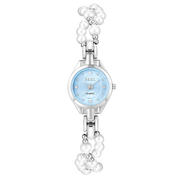 Women's Casual Round Dial Alloy Case Pearl Bracelet Watch With Stainless Steel Jewelry Buckle