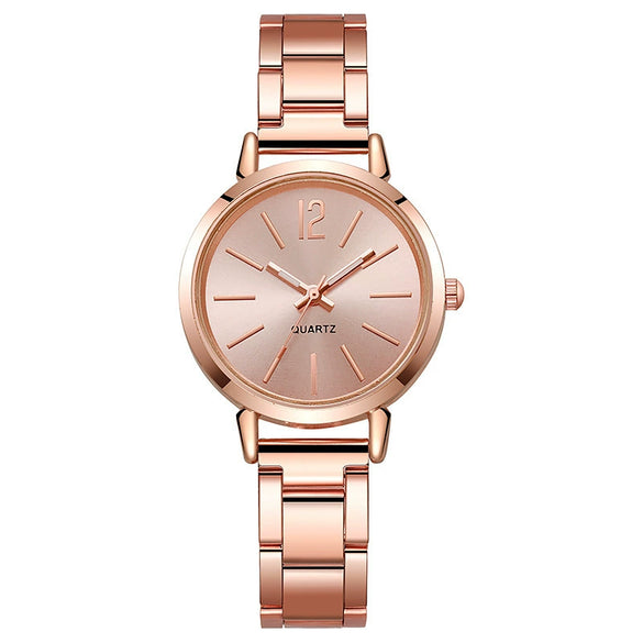 Women's Casual Simple Round Quartz Watch With Stainless Steel Belt And Alloy Case