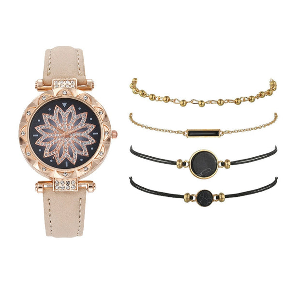 Women's Casual Sports Outdoor Watch Set Alloy Case And Strap Mineral Reinforced Glass Mirror Round Dial