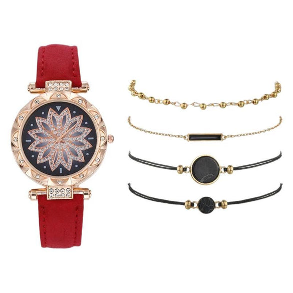 Women's Casual Sports Outdoor Watch Set Alloy Case And Strap Mineral Reinforced Glass Mirror Round Dial