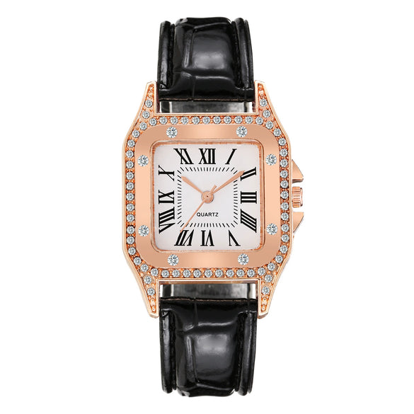 Women's Casual Square Alloy Case Imitation Leather Strap Watch