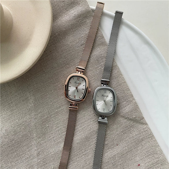 Women's Casual Square Quartz Watch With Alloy Case And Mesh Band