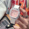 Women's Casual Square Silicone Band Alloy Case Stainless Steel Buckle Quartz Watch
