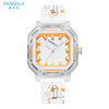 Women's Casual Square Silicone Band Alloy Case Stainless Steel Buckle Quartz Watch