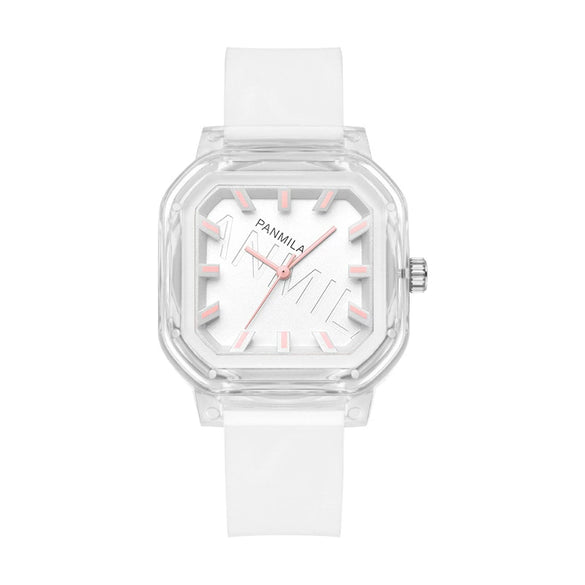 Women's Casual Square Silicone Band Alloy Case Stainless Steel Buckle Quartz Watch