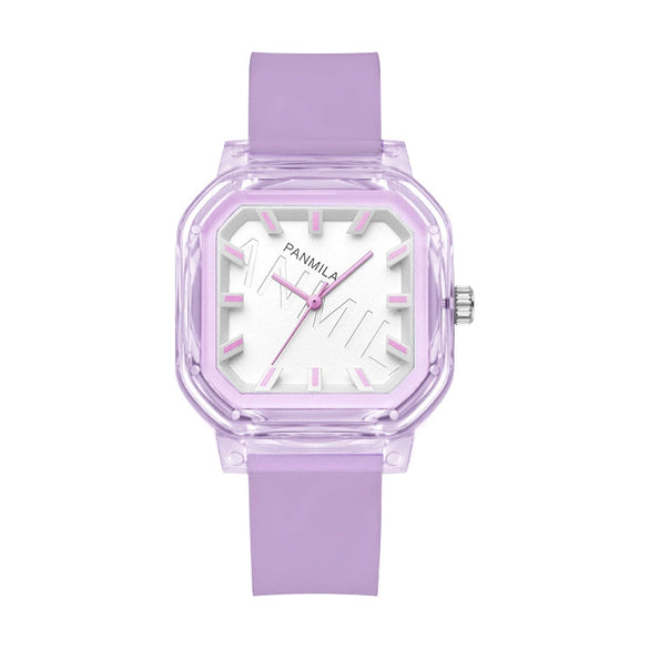 Women's Casual Square Silicone Band Alloy Case Stainless Steel Buckle Quartz Watch