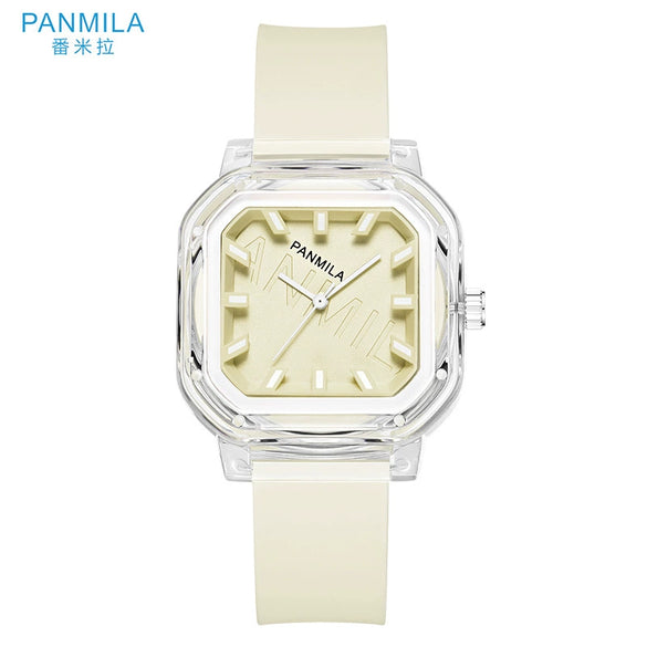 Women's Casual Square Silicone Band Alloy Case Stainless Steel Buckle Quartz Watch