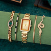 Women's Casual Square Steel Band Watch With Emerald Rhinestone Snake Eye Design Zinc Alloy Case And Alloy Strap