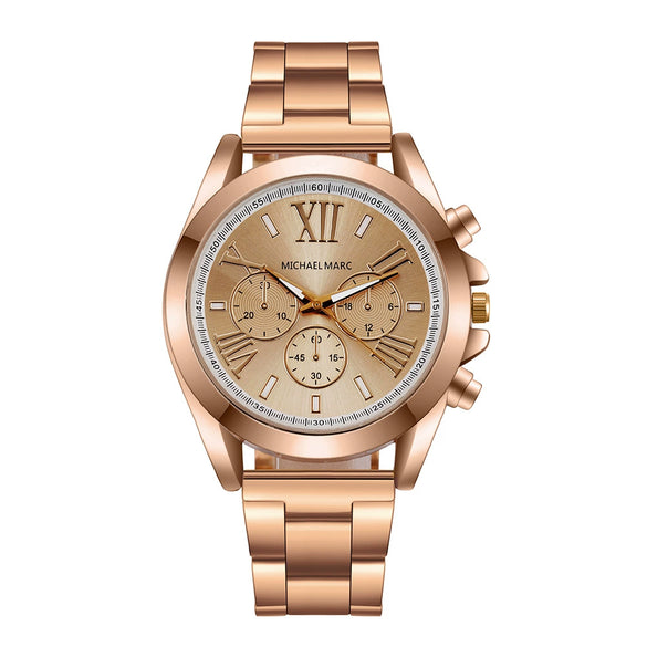 Women's Casual Stainless Steel And Alloy Quartz Watch With Round Dial