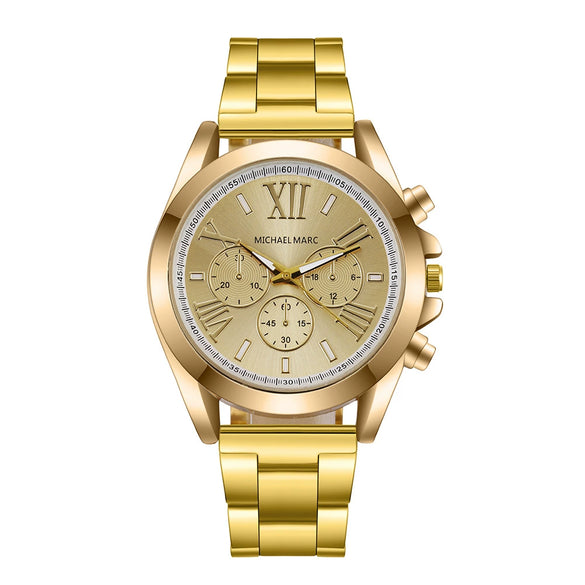 Women's Casual Stainless Steel And Alloy Quartz Watch With Round Dial