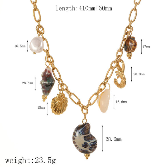 Women's Casual Stainless Steel Necklace With Marine Elements Animal Zodiac Pattern Electroplated Cross Chain