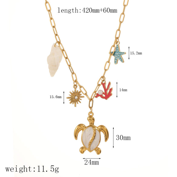Women's Casual Stainless Steel Necklace With Marine Elements Animal Zodiac Pattern Electroplated Cross Chain