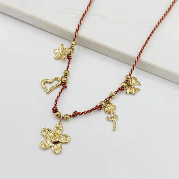 Women's Casual Style Stainless Steel Geometric Oil Dripping Heart Flower Sun Rope Clavicle Chain With Electroplating