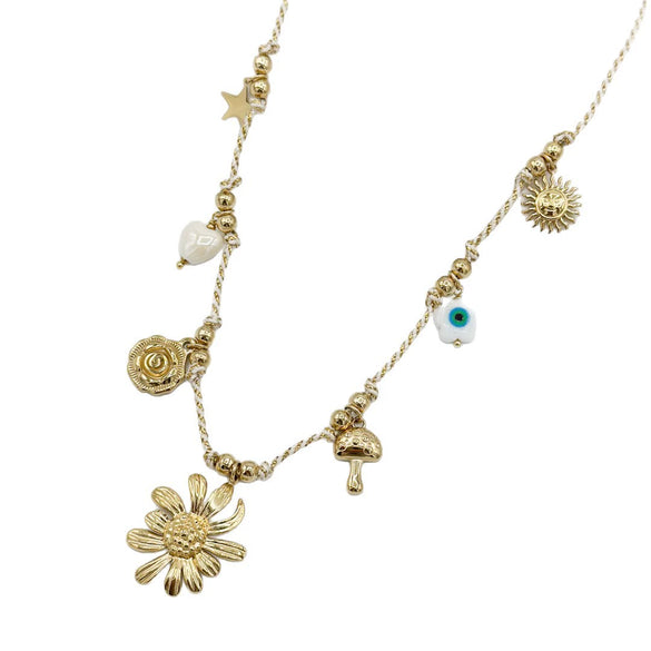 Women's Casual Style Stainless Steel Geometric Oil Dripping Heart Flower Sun Rope Clavicle Chain With Electroplating