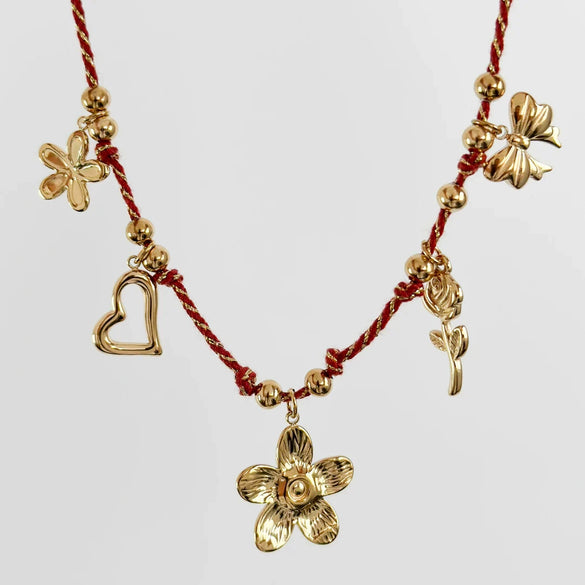 Women's Casual Style Stainless Steel Geometric Oil Dripping Heart Flower Sun Rope Clavicle Chain With Electroplating