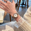 Women's Casual Vintage Watch With Diamondencrusted Alloy Case Stainless Steel Buckle Genuine Leather Strap Round Dial