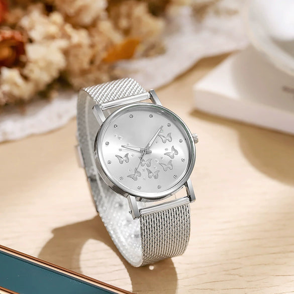 Women's Casual Watch Butterfly Design Round Dial Silicone Band Plastic Case Stainless Steel Buckle