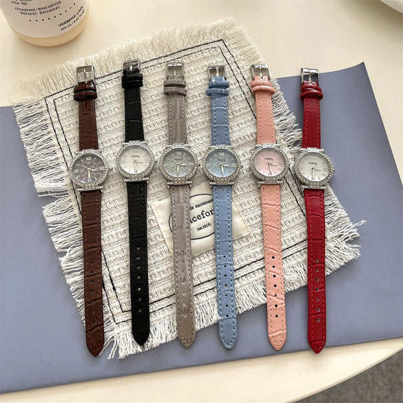 Women's Casual Watch With Round Dial Imitation Leather Strap Metal Case And Stainless Steel Buckle
