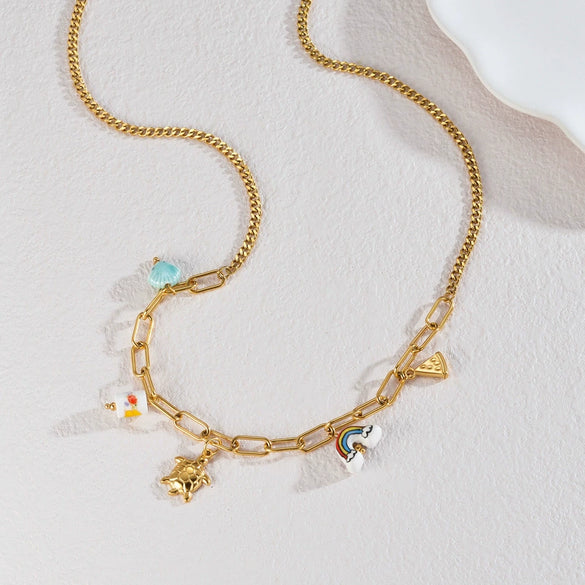 Women's Ceramic Necklace Accessories Handmade With Stainless Steel And Titanium Steel Long O Shaped Chain Electroplated With Constellation Doll Crown Heart Shape And More Patterns