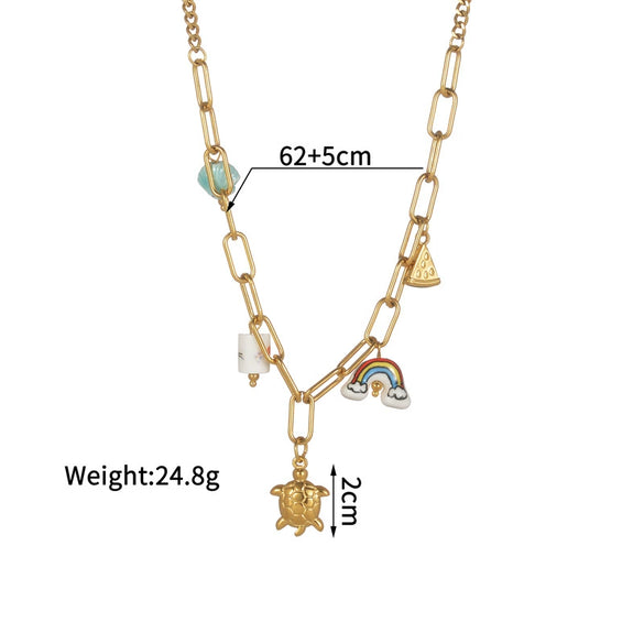 Women's Ceramic Necklace Accessories Handmade With Stainless Steel And Titanium Steel Long O Shaped Chain Electroplated With Constellation Doll Crown Heart Shape And More Patterns