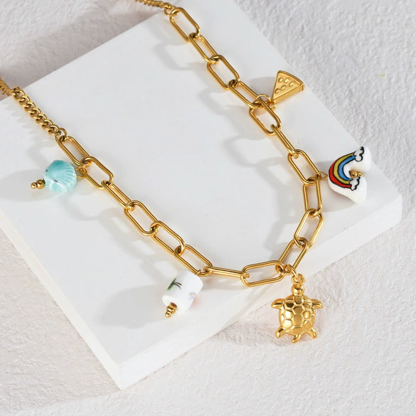 Women's Ceramic Necklace Accessories Handmade With Stainless Steel And Titanium Steel Long O Shaped Chain Electroplated With Constellation Doll Crown Heart Shape And More Patterns