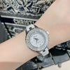 Women's Ceramic Quartz Waterproof Fashionable Round Dial Watch With Spiral Crown And Butterfly Double Snaps Clasp