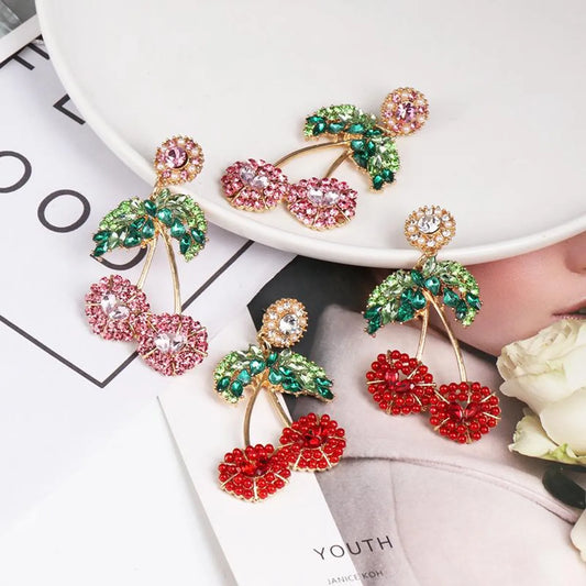 Womens Cherry Rhinestone Alloy Earrings Nhjj126368