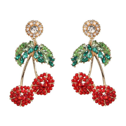 Womens Cherry Rhinestone Alloy Earrings Nhjj126368