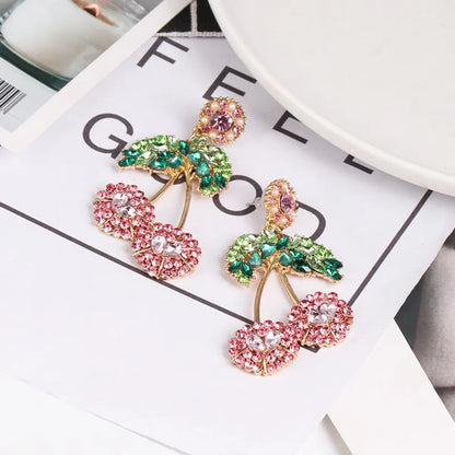 Womens Cherry Rhinestone Alloy Earrings Nhjj126368