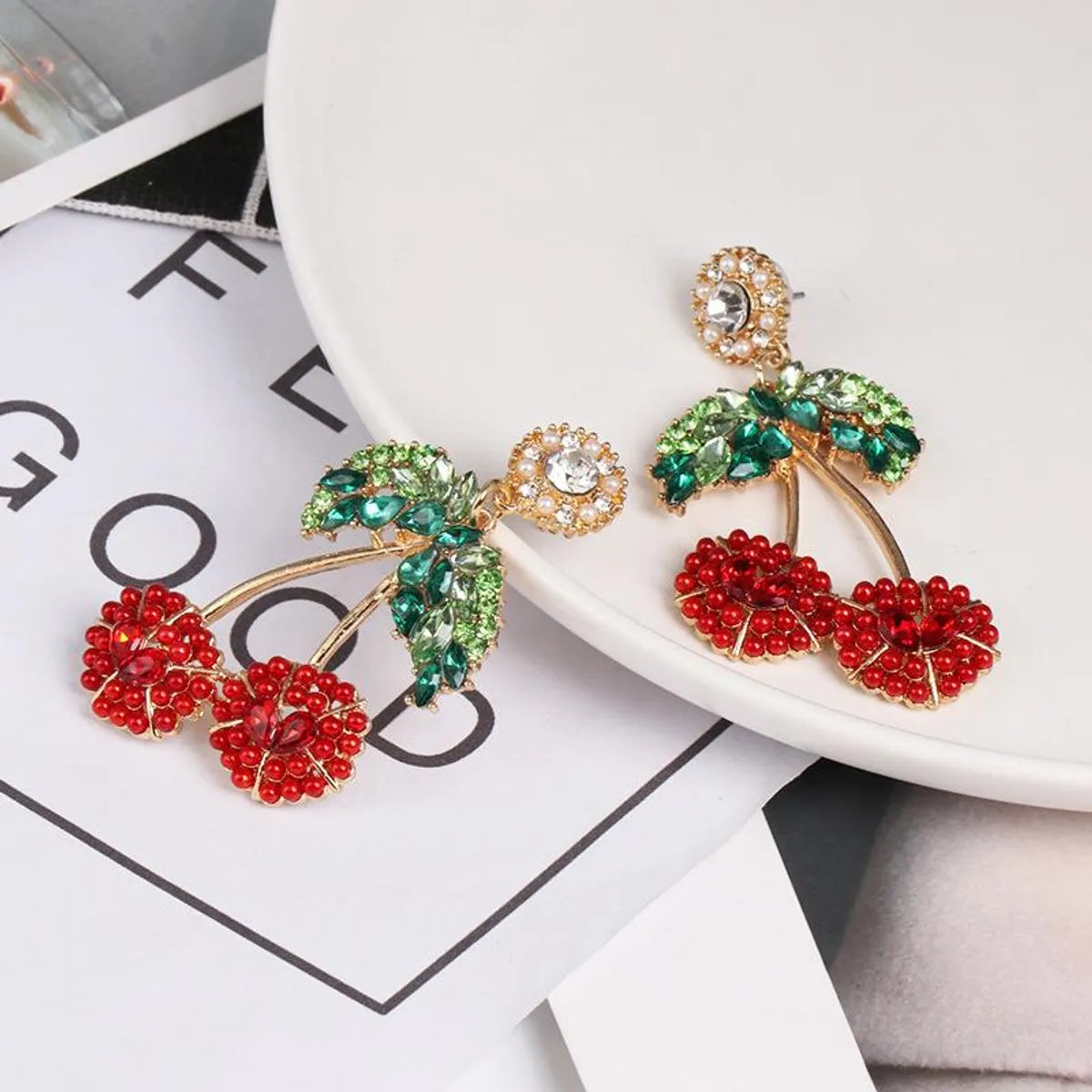 Womens Cherry Rhinestone Alloy Earrings Nhjj126368