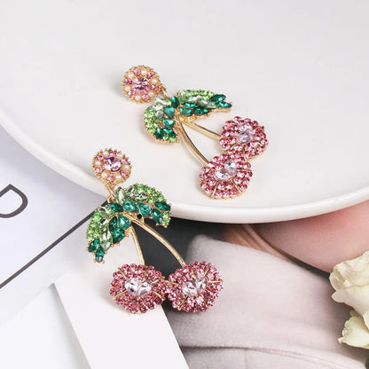 Womens Cherry Rhinestone Alloy Earrings Nhjj126368