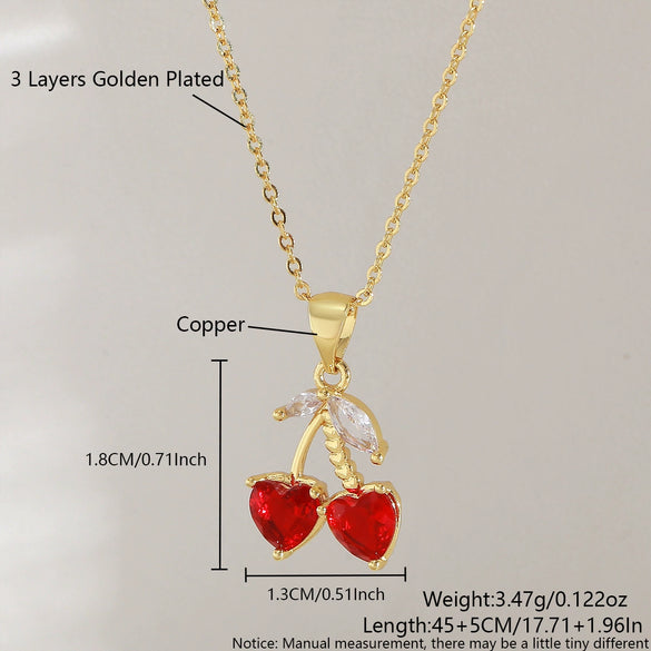 Women's Cherry Fruit Shape Copper O Word Chain Necklace Light Luxury Niche Style With Electroplating