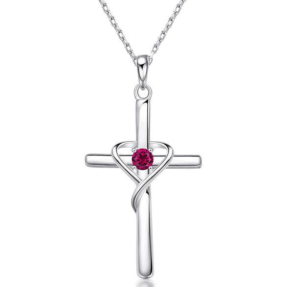 Women's Chic Copper Heart And Cross Necklace With Zircon Electroplated Pendant Elegant Fashion Jewelry
