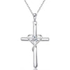 Women's Chic Copper Heart And Cross Necklace With Zircon Electroplated Pendant Elegant Fashion Jewelry