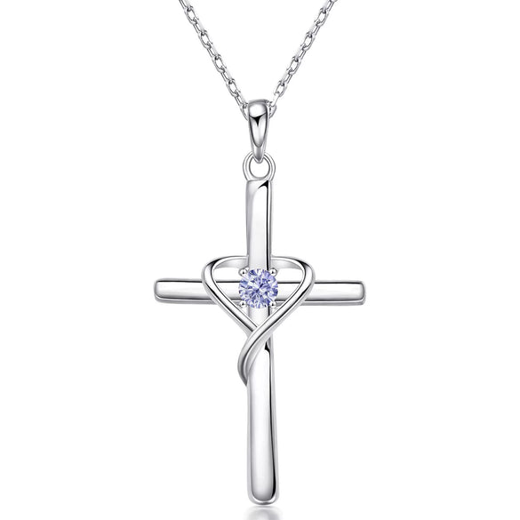 Women's Chic Copper Heart And Cross Necklace With Zircon Electroplated Pendant Elegant Fashion Jewelry