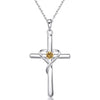 Women's Chic Copper Heart And Cross Necklace With Zircon Electroplated Pendant Elegant Fashion Jewelry