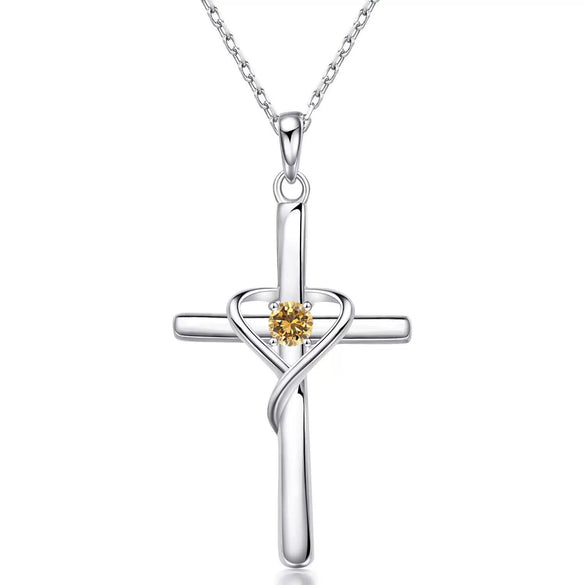 Women's Chic Copper Heart And Cross Necklace With Zircon Electroplated Pendant Elegant Fashion Jewelry