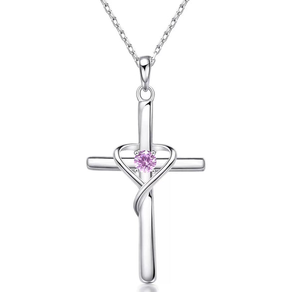 Women's Chic Copper Heart And Cross Necklace With Zircon Electroplated Pendant Elegant Fashion Jewelry