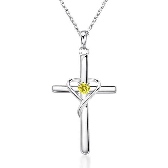 Women's Chic Copper Heart And Cross Necklace With Zircon Electroplated Pendant Elegant Fashion Jewelry
